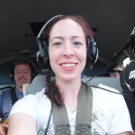 Darcy in the helicopter flying over the molten lava in Hawaii!