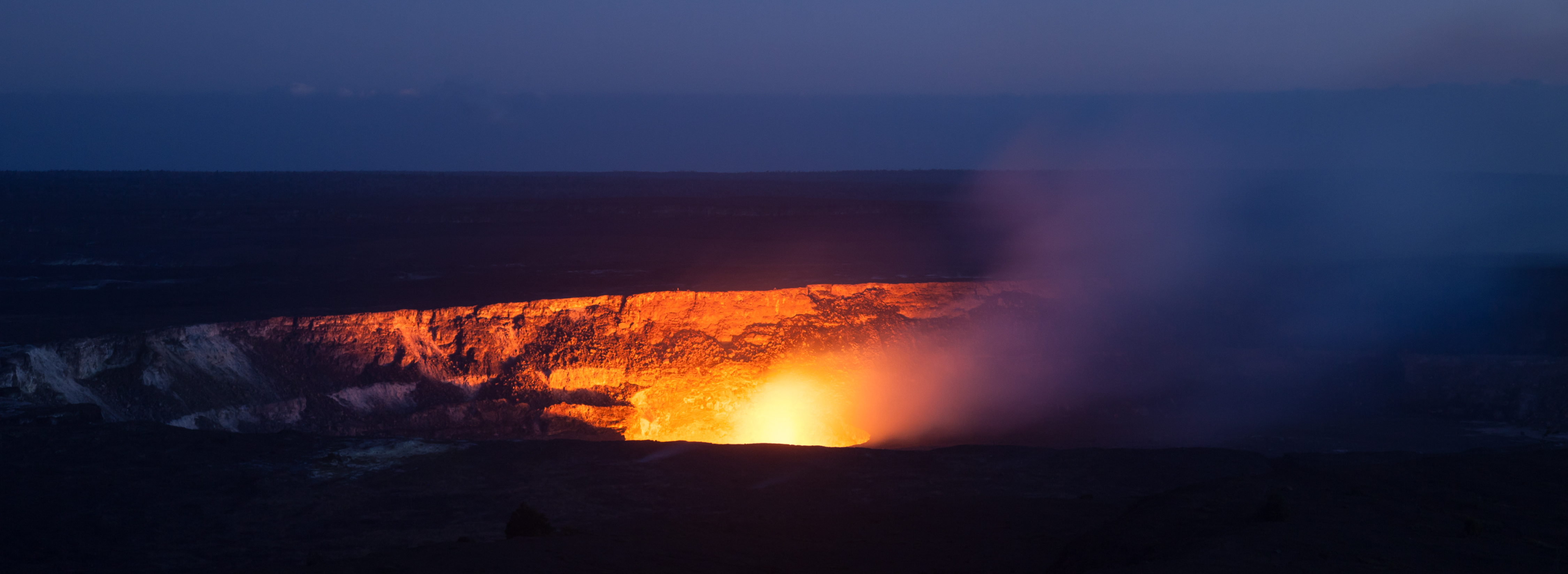 Active Halema'uma'u crater in the Kilauea caldera at Volcanoes National Park, Big Island of Hawaii.